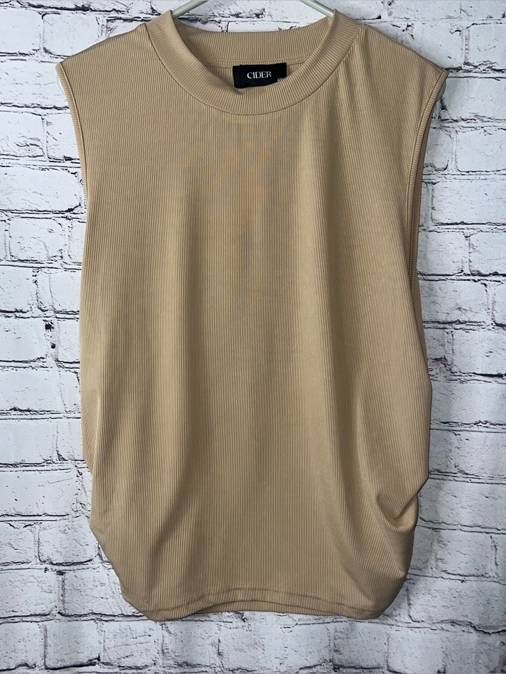 Cider NWT Sleeveless Ribbed High Neck Tank Top in Khaki Plus Size 4X